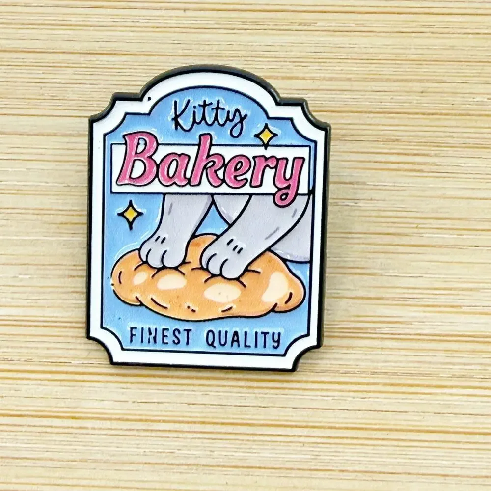 Kitty Bakery Enamel Pin Cute Cat Bread Baking Foodie Kawaii Vintage Aesthetic
